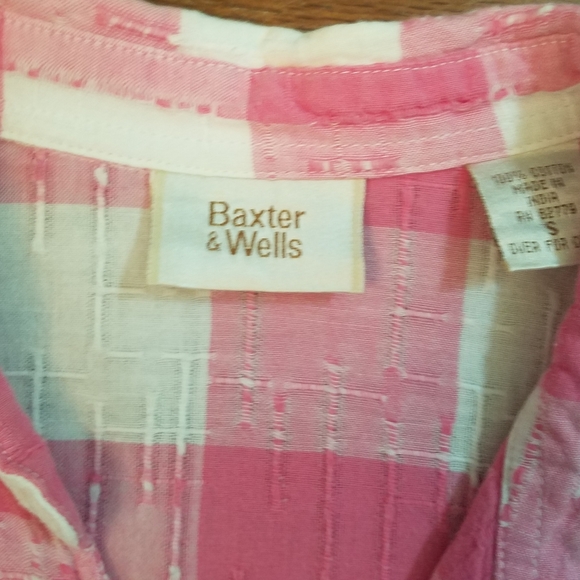 Womens Casual Button Up Pink& White Check Plaid Cotton Sz Small 3/4 Sleeve. - Picture 4 of 8